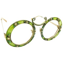 Vintage Christian Dior Gold Filled Green Enamel Round Sunglasses 1960s 