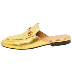Gucci Metallic Gold Leather Princetown Flat Mules Size 36