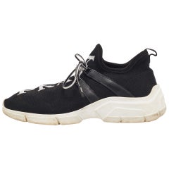 Prada Black Fabric Knit Fabric High Top Sneakers Size 39