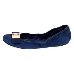 Louis Vuitton Navy Blue Suede Scrunch Ballet Flats Size 38.5