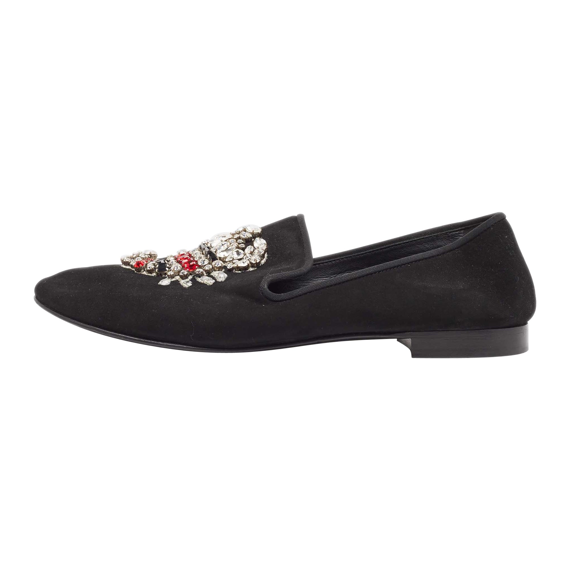 Giuseppe Zanotti Chaussons fumants en daim noir ornés de cristaux Taille 44