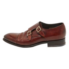 Santoni Brown Leder Monk Strap Derby Größe 41.5