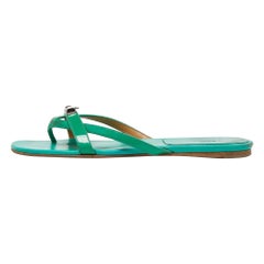 Hermes Green Patent Corfu Thong Flats Size 40