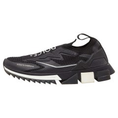 Dolce & Gabbana Black Knit Fabric Sorrento Slip On Sneakers Size 40