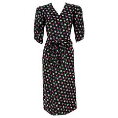 1984 Givenchy Demi-Couture Floral Print Silk Petal Sleeve Sash Dress Ensemble 12