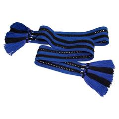 Vintage Yves Saint Laurent Passementerie  Saphire Blue and Black Tassel Belt