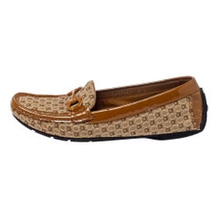 Salvatore Ferragamo Beige/Caramel Gancini Canvas and Leather Loafers Size 37.5