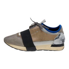 Balenciaga Grey Leather And Suede Race Runner Low Top Sneakers Size 39