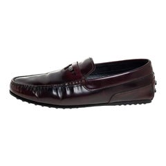Tods Burgundy Leather Slip On Loafers Size 41
