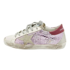 Used Golden Goose Multicolor Leather and Suede Star Lace Up Sneakers Size 35