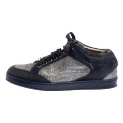 Jimmy Choo Blue Glitter And Suede Miami Low Top Sneakers Size 38