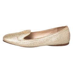 Prada Gold Glitter Smoking Slippers Size 37