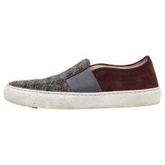 Chanel Tri Color Tweed and Suede Slip On Sneakers Size 36