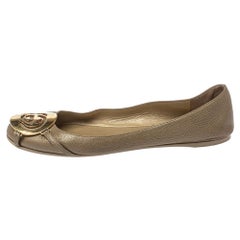 Gucci Metallic Gold Leather GG Buckle Ballet Flats Size 37.5