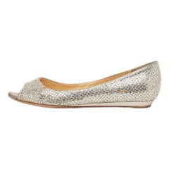 Jimmy Choo Gold/Silver Glitter Fabric Open Toe Flats Size 38