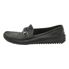 Gucci Black Leather Horsebit Slip On Loafers Size 40.5