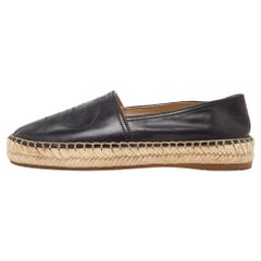 Prada Black Leather Espadrille Flats Size 35.5
