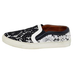 Givenchy White/Black Lace And Leather Slip on Sneakers Size 41