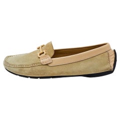 Salvatore Ferragamo Green/Beige Gancini Bit Slip On Loafers Size 39.5