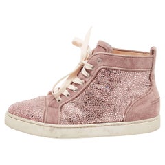 Christian Louboutin Pink Suede Louis Flat Strass High-Top Sneakers Size 40