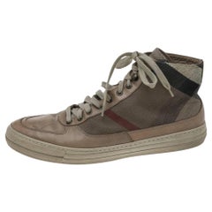Burberry Beige Leather And Check Canvas High Top Sneakers Size 44