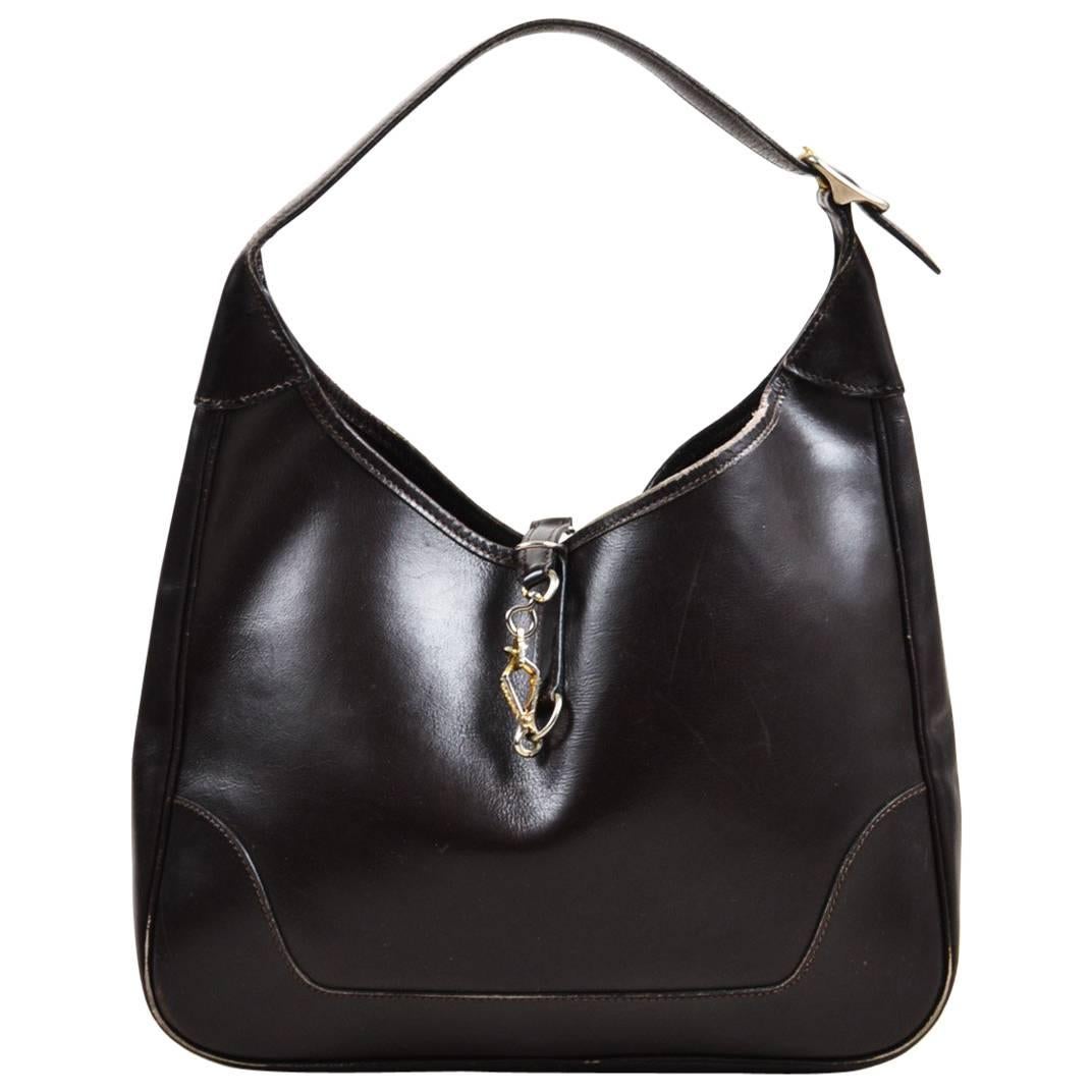 Vintage Hermes Dark Brown Leather "Trim I" Shoulder Bag For Sale