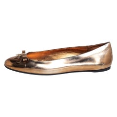 Gucci Gold Leather Slip on Bow Ballet Flats Size 39