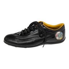 Gucci Black Leather And Patent Low Top Sneakers Size 42.5