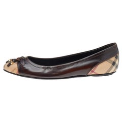 Burberry Dark Brown/Beige Haymarket Coated Canvas Bow Toe Cap Flats Size 37.5