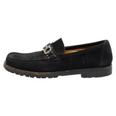 Used Salvatore Ferragamo Black Suede Slip On Loafers Size 44.5