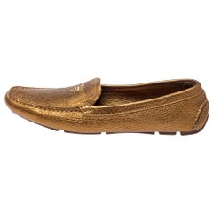 Prada Gold Leather Loafers Size 38.5