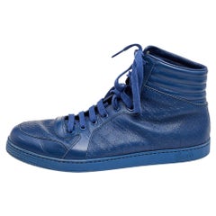 Gucci Blue Diamante Leather High Top Sneakers Size 44