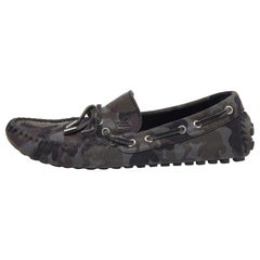 Louis Vuitton Grey Camouflage Print Suede Arizona Slip On Loafers Size 41