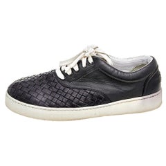 Bottega Veneta Dark Blue/Black Intrecciato Leather Low Top Sneakers Size 42