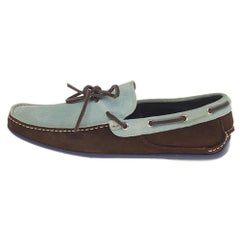 Salvatore Ferragamo Mint Green/Brown Suede And Leather Slip On Loafers Size 41.5