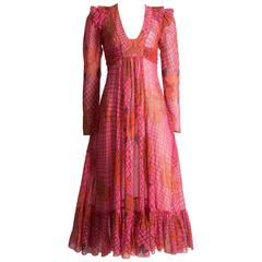 Ossie Clark pink voile dress with Celia Birtwell print, circa 1972