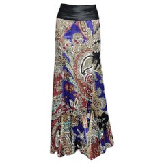 Just Cavalli Maxifalda de raso estampada multicolor con detalle de volantes S