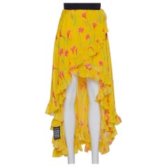Caroline Constas Yellow Printed Silk Ruffled Asymmetric Hem Adelle Midi Skirt M