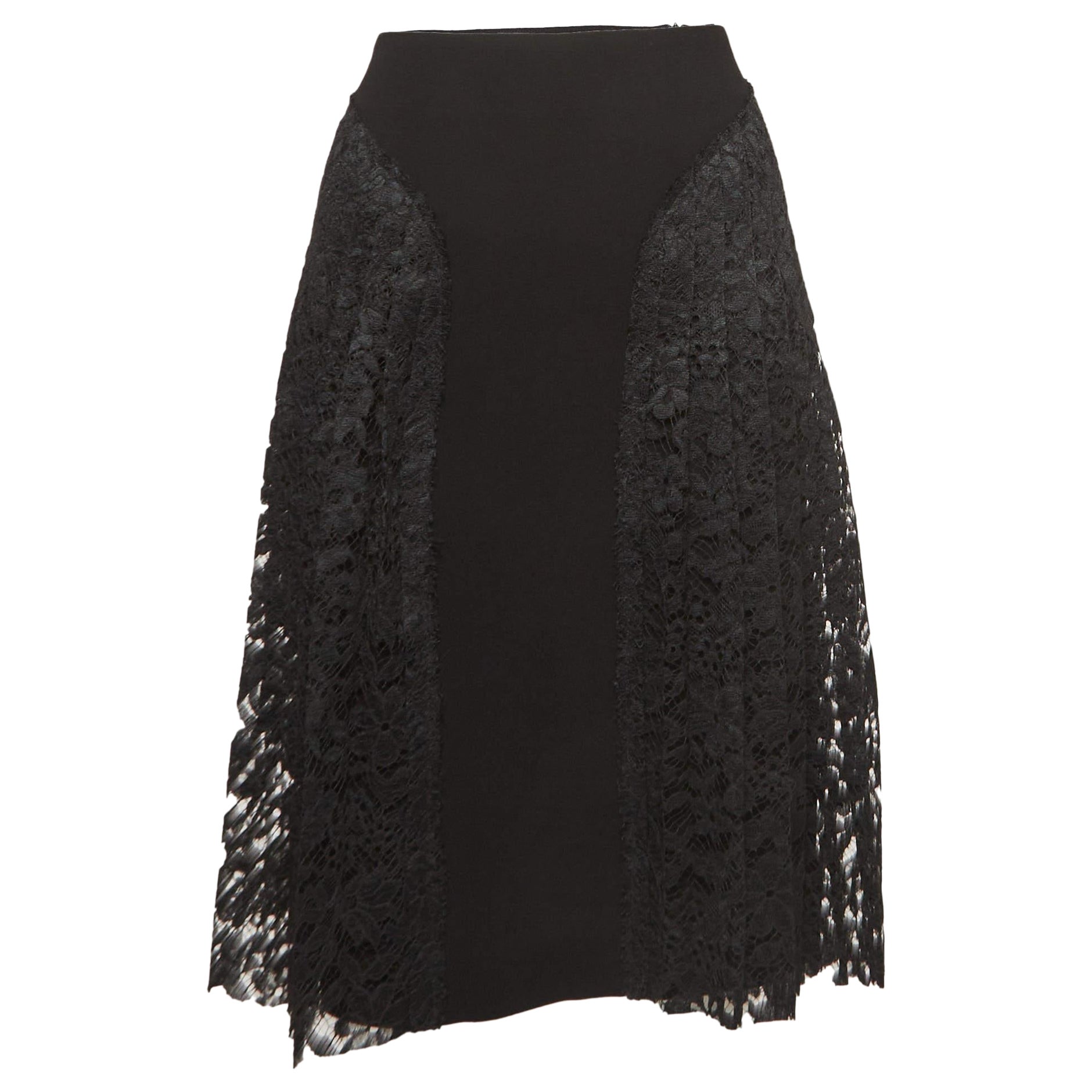 Joseph Black Lace and Stretch Crepe Pleated Courtney Skirt S For Sale