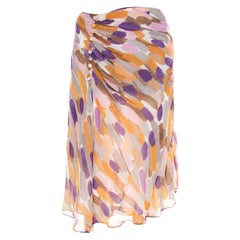 Escada Multicolor Brush Stroke Printed Silk Chiffon A Line Skirt M