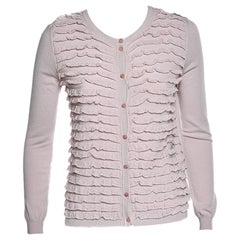 RED Valentino Pink Knit Ruffle Trimmed Button Front Fitted Cardigan L
