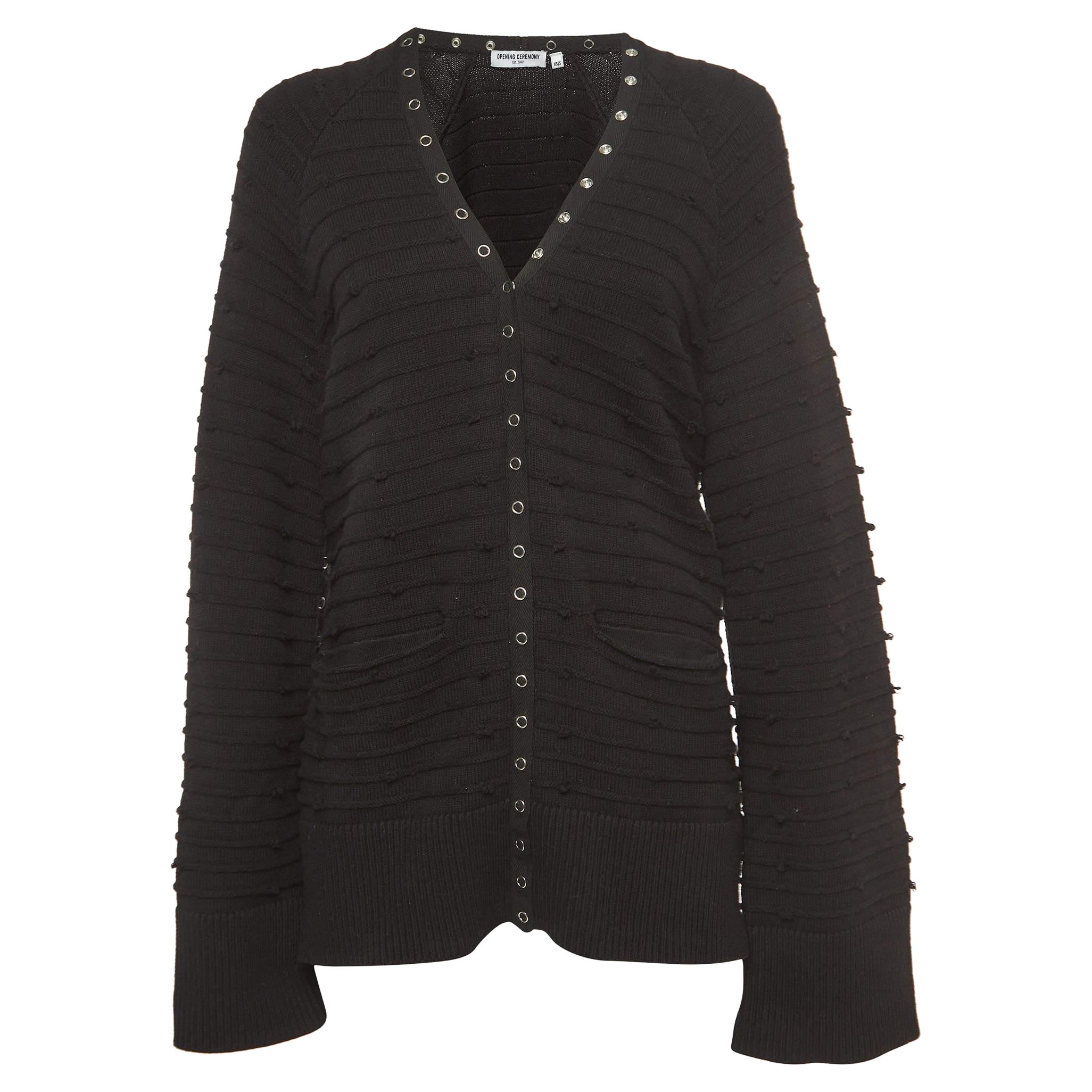 Opening Ceremony Black Cotton Snap Tape Cardigan S For Sale