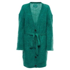 Zadig & Voltaire Grüne Strickjacke aus Mohair mit Gürtel und Knopfleiste M/L