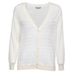 Nina Ricci Cream Striped Knit and Lace Cardigan XL