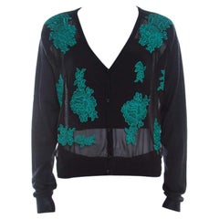 Escada Black Contrast Floral Embroidered Samaya Cropped Cardigan M