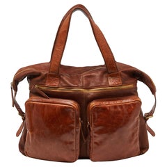 Dolce & Gabbana Tan Leather Double Pocket Weekender Bag