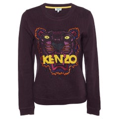 Kenzo Burgundy Melange Cotton Tiger Embroidered Sweatshirt M