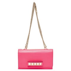 Valentino Pink Leather Rockstud Va Va Voom Chain Clutch