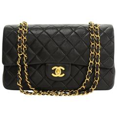 Vintage Chanel 2.55 10" Double Flap Black Quilted Leather Shoulder Bag