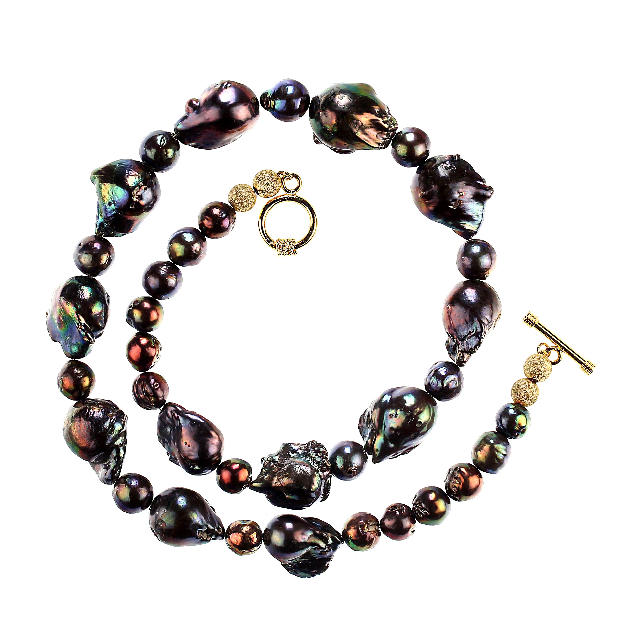 AJD Collana di perle rotonde e palla di fuoco iridescente color vino da 21 pollici